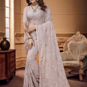 Lavender Resham Designer Saree