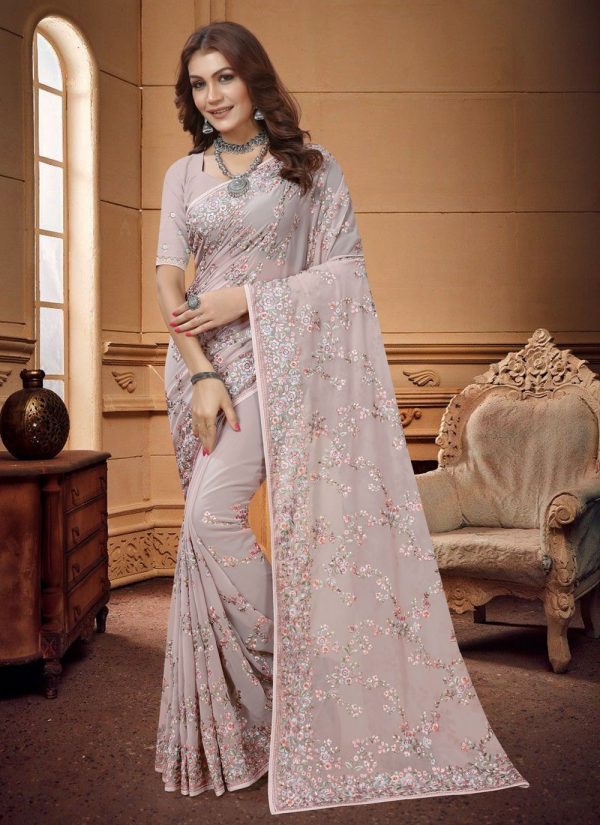 Lavender Resham Designer Saree