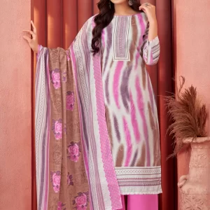Magenta Print Work Cotton Salwar Suit