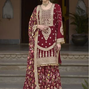 Maroon Chinon Salwar Suit