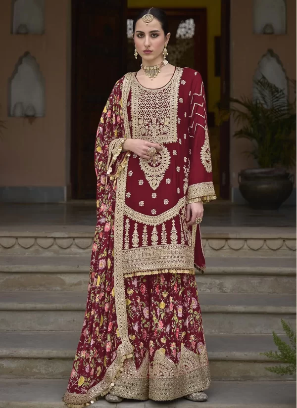 Maroon Chinon Salwar Suit