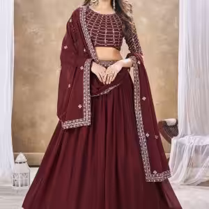 Maroon Faux Georgette Lehenga Choli In Plain for Ceremonial