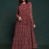 Maroon Organza Lace and Print Work  Designer Gown for Ceremonial