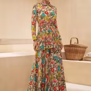 Multi Colour Chinon Readymade Salwar Suit with Embroidered Work