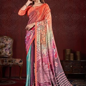 Multi Colour Crepe Silk Contemporary Saree with Digital Print Work