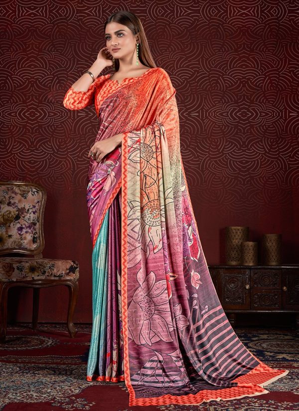 Multi Colour Crepe Silk Contemporary Saree with Digital Print Work
