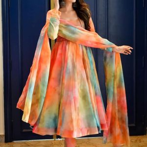 Multi Colour Organza Readymade Salwar Suit