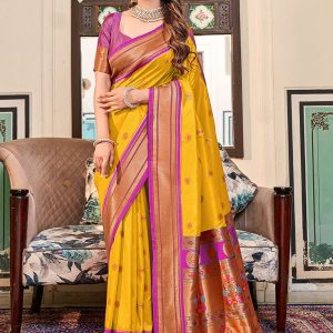 Mustard Paithni Classic Saree with Woven Work