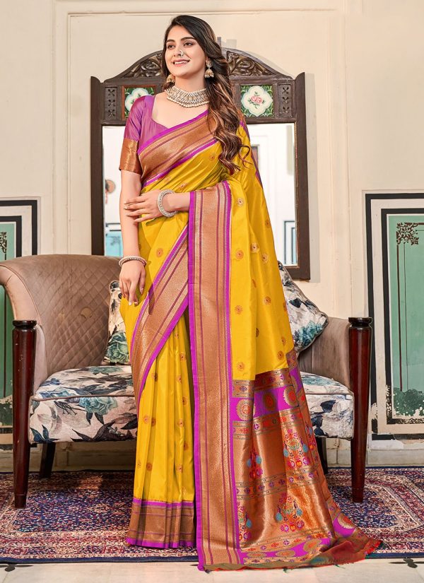 Mustard Paithni Classic Saree with Woven Work
