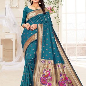 Naylon Jari Work Paithni Designer Saree In Sea Green for Ceremonial