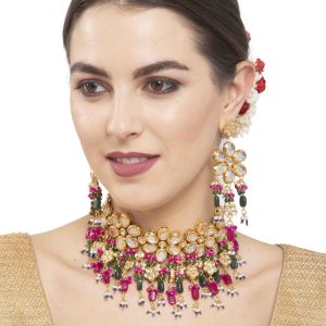 Necklace Set Stone Work in Gold