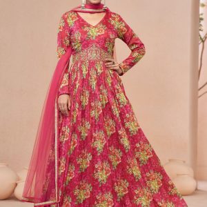 Net  Designer Gown In Pink