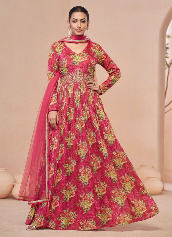 Net  Designer Gown In Pink
