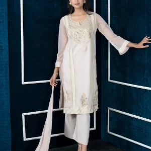 Off White Net Palazzo Salwar Suit