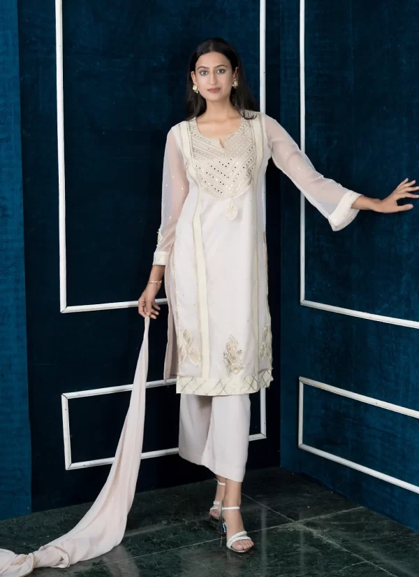 Off White Net Palazzo Salwar Suit