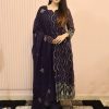 Opulent Purple Faux Georgette  Designer Gown
