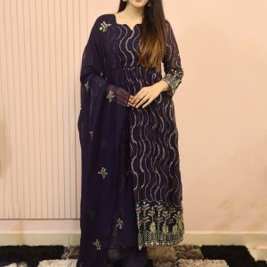 Opulent Purple Faux Georgette  Designer Gown