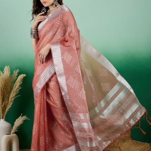 Orange Khadi Casual Saree with Jacquard Work
