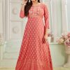 Peach and Pink Rayon Designer Gown with