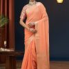 Peach Zari Work Pure Georgette Classic Sari