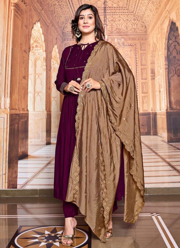 Picturesque Purple Art Silk Salwar Suit