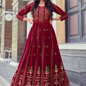 Pink and Rani Rayon Print Work  Designer Gown for Casual