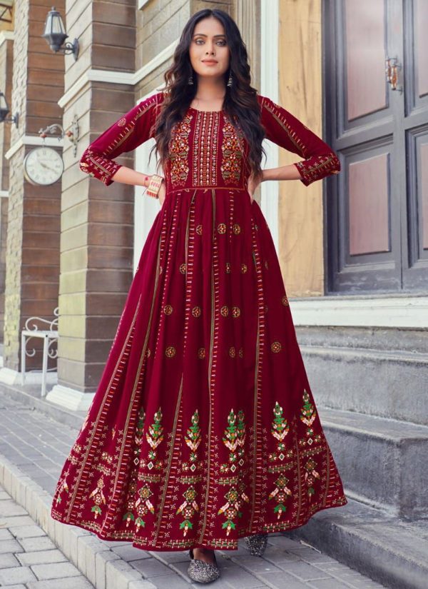 Pink and Rani Rayon Print Work  Designer Gown for Casual