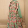 Pink and Sea Green Georgette Embroidered, Sequins and Thread Work Designer Gown