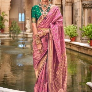 Pink Banarasi Silk Jacquard and Weaving Work Classic Saree for Ceremonial
