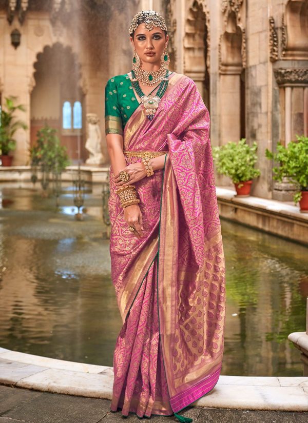 Pink Banarasi Silk Jacquard and Weaving Work Classic Saree for Ceremonial