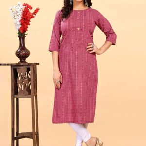 Pink Cotton Print Work Party Wear Kurti