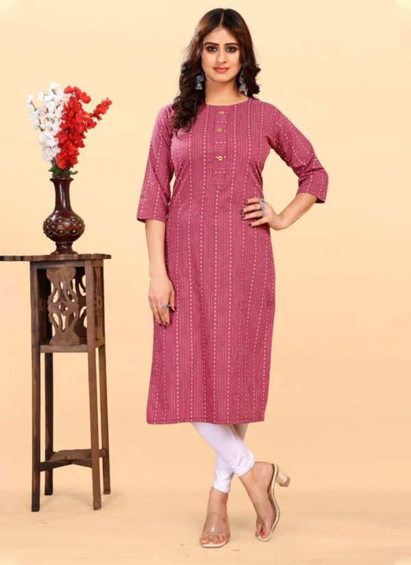 Pink Cotton Print Work Party Wear Kurti
