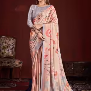 Pink Digital Print Work Crepe Silk Trendy Saree