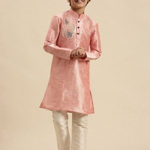 Pink Dupion Silk Embroidered Work Kurta Pyjama