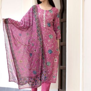 Pink Embroidered Silk Readymade Salwar Suit