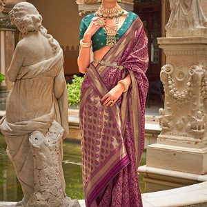 Pink Jacquard and Weaving Work Banarasi Silk Trendy Saree