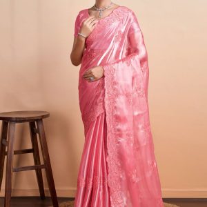 Pink Organza Designer Sari