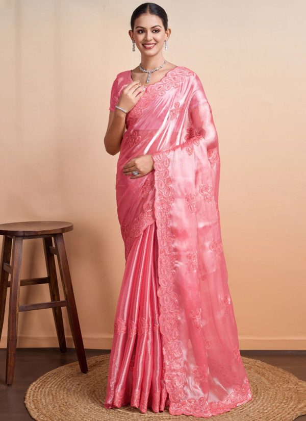 Pink Organza Designer Sari