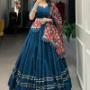 Plain Work Cotton Lehenga Choli In Blue