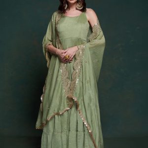 Plain Work Georgette Gown In Green