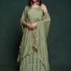 Plain Work Georgette Gown In Green