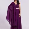 Plain Work Organza Gown In Wine for Ceremonial