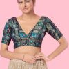 Print Work Brocade Blouse In Blue for Ceremonial