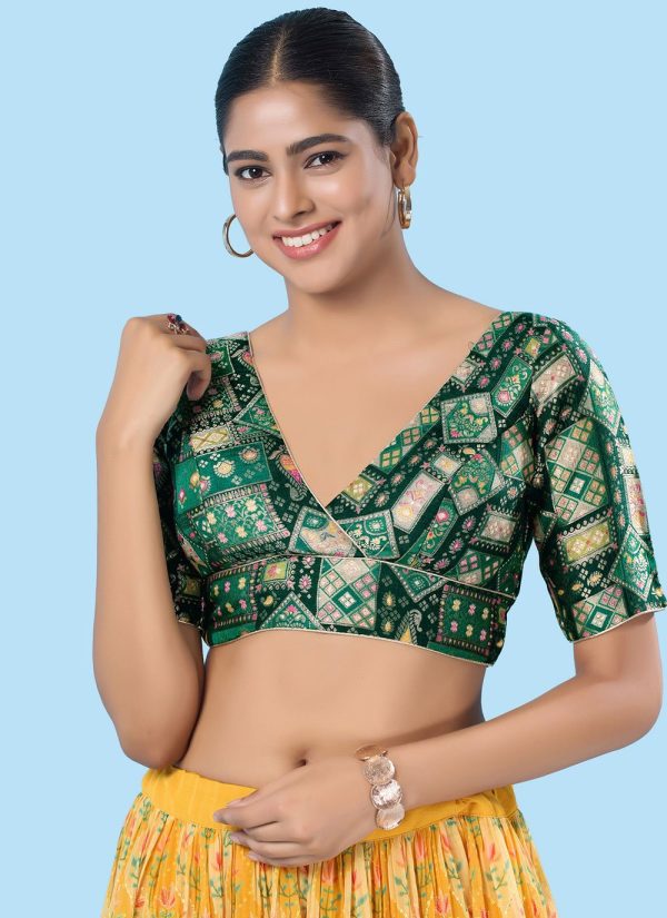Print Work Brocade Designer Blouse In Green