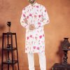 Print Work Cotton Kurta Pyjama In White