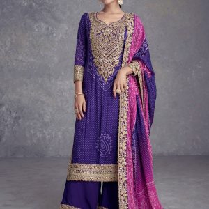 Purple Chinon Embroidered Work Salwar Suit for Ceremonial