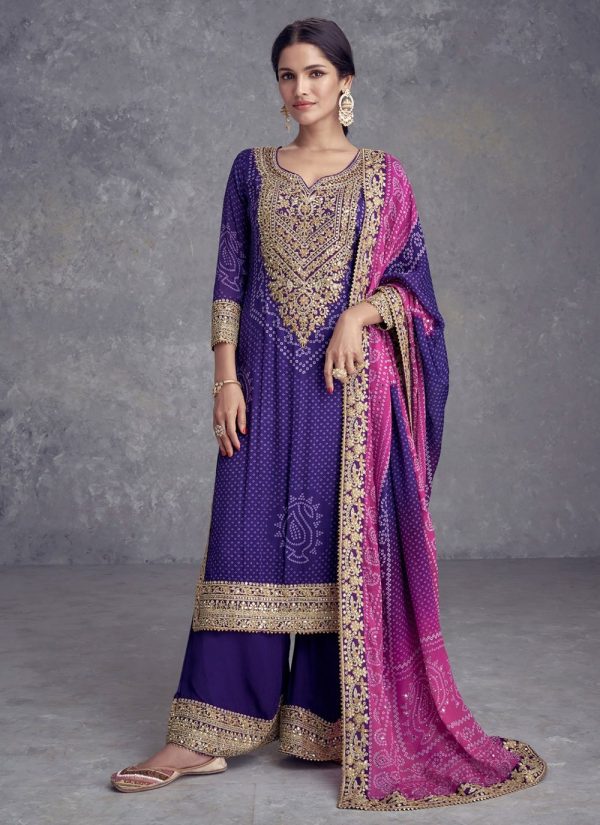 Purple Chinon Embroidered Work Salwar Suit for Ceremonial
