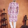 Purple Cotton Kurta Pyjama with Print Work