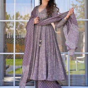 Purple Cotton Silk Readymade Salwar Suit with Digital Print Work for Women