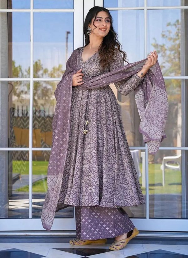 Purple Cotton Silk Readymade Salwar Suit with Digital Print Work for Women